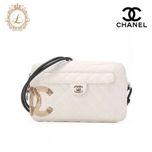 Chanel Cambon Matelasse Calfskin Python White Chain Shoulder Bag